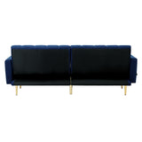 Oikiture 3 Seater Sofa Bed Velvet Blue - Front View
