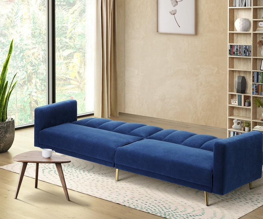 Oikiture 3 Seater Sofa Bed Velvet Blue, image 7