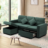 Oikiture 3 Seater Sofa Lounge Set Modular Couch Drawers&Ottoman Velvet Green - Extra Image