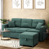 Oikiture 3 Seater Sofa Lounge Set Modular Couch Drawers&Ottoman Velvet Green - Low Angle