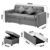 Oikiture Sofa 3 Seater Chaise Modular Couch Drawers Ottoman Fabric - Rear View