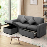 Oikiture 3 Seater Sofa Modular Couch Drawers Ottoman Velvet