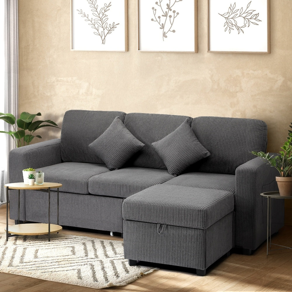 Oikiture 3 Seater Sofa Modular Couch Drawers Ottoman Velvet