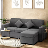 Oikiture 3 Seater Sofa Modular Couch Drawers Ottoman Velvet - Front View