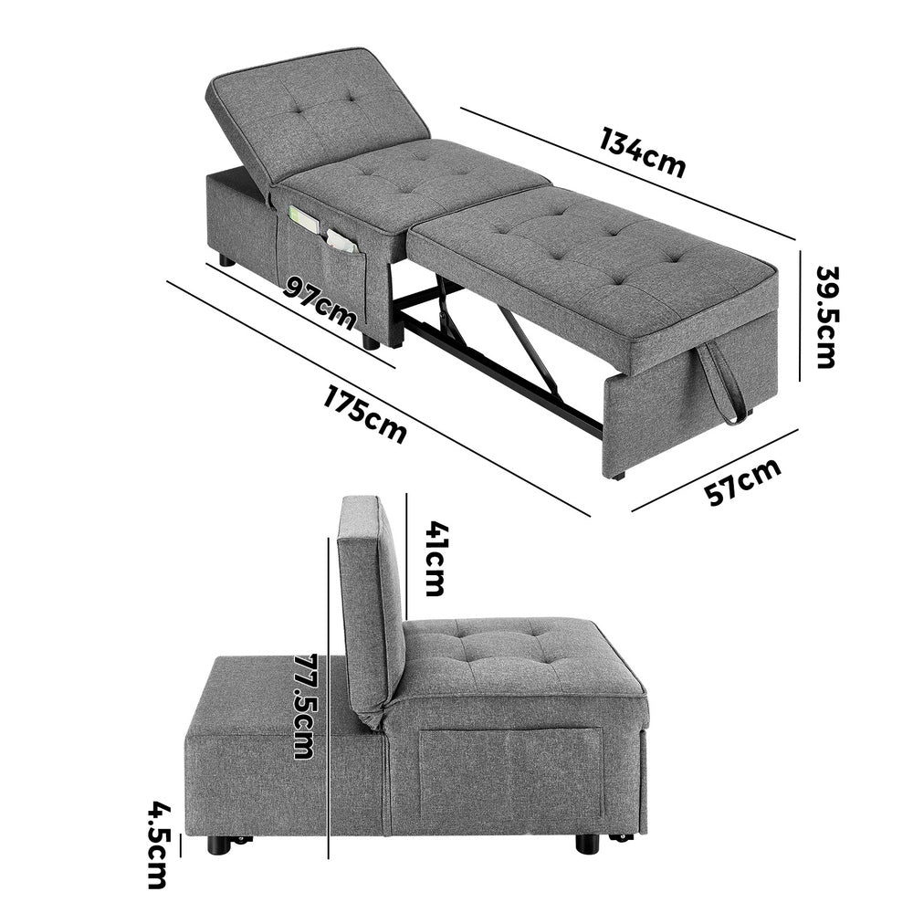 Oikiture 4 in 1 Convertible Sofa Bed Ottoman Couch Lounge Linen