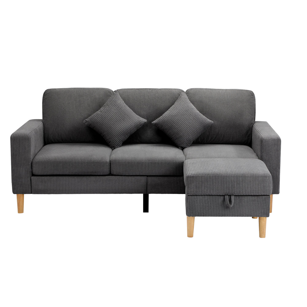 Oikiture 3 Seater Sofa with Ottoman Velvet Grey