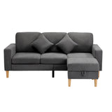 Oikiture 3 Seater Sofa with Ottoman Velvet Grey - Rear View