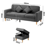 Oikiture 3 Seater Sofa with Ottoman Velvet Grey