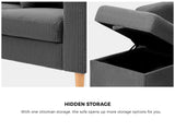 Oikiture 3 Seater Sofa with Ottoman Velvet Grey - 45-Degree Angle