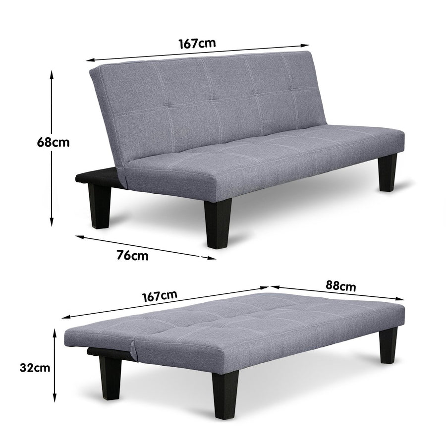 Sarantino 2 Seater Modular Linen Fabric Sofa Bed Couch - Dark Grey