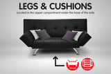 Sarantino 3 Seater Faux Leather Sofa Bed Lounge - Black - Low Angle