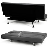 Sarantino 3 Seater Faux Leather Sofa Bed Lounge - Grey - 45-Degree Angle