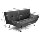 Sarantino 3 Seater Faux Leather Sofa Bed Lounge - Grey - Rear View
