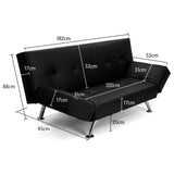 Sarantino 3 Seater Faux Leather Sofa Bed Lounge - Black - Close-Up Angle