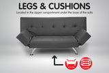 Sarantino 3 Seater Faux Leather Sofa Bed Lounge - Grey - Close-Up Angle