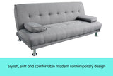 Sarantino 3 Seater Linen Sofa Bed Couch Lounge Futon - Light Grey - Side View