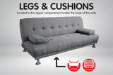 Sarantino 3 Seater Linen Sofa Bed Couch Lounge Futon - Light Grey - Rear View