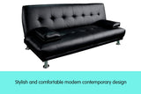 Sarantino 3 Seater Faux Leather Sofa Bed Couch Lounge Futon - Black - Front View