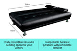 Sarantino 3 Seater Faux Leather Sofa Bed Couch Lounge Futon - Black - Side View