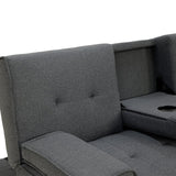 Sarantino Linen Fabric Sofa Bed Lounge Couch Futon - Dark Grey - Low Angle