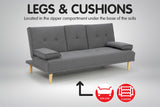 Sarantino Linen Fabric Sofa Bed Lounge Couch Futon - Dark Grey - Close-Up Angle