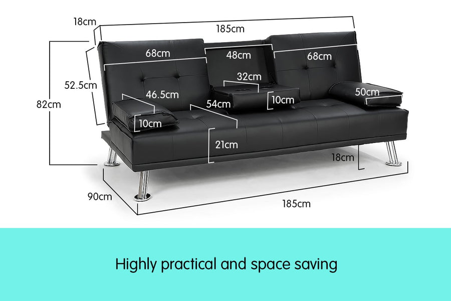 Sarantino Faux Leather Sofa Bed Lounge Furniture - Black