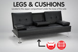 Sarantino Faux Leather Sofa Bed Lounge Furniture - Black - Rear View