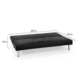 Sarantino 3 Seater Faux Leather Sofa Bed Couch - Black - Top-Down View