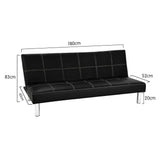 Sarantino 3 Seater Faux Leather Sofa Bed Couch - Black - 45-Degree Angle