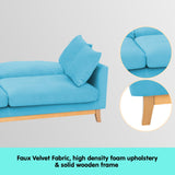Sarantino 3 Seater Faux Velvet Wooden Sofa Bed Couch Furniture - Blue - Extra Image