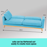 Sarantino 3 Seater Faux Velvet Wooden Sofa Bed Couch Furniture - Blue - Extra Image