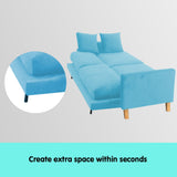 Sarantino 3 Seater Faux Velvet Wooden Sofa Bed Couch Furniture - Blue - Extra Image