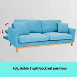 Sarantino 3 Seater Faux Velvet Wooden Sofa Bed Couch Furniture - Blue - Extra Image