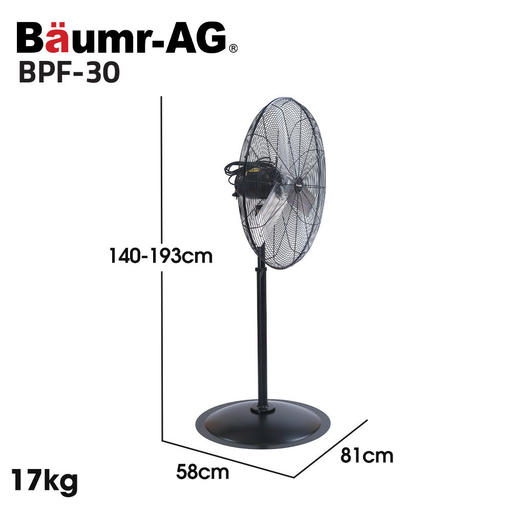 BAUMR-AG 30' 762mm 300W Industrial Pedestal Fan, Large, Commercial, Heavy-duty, 3 Speed, EESS Certified