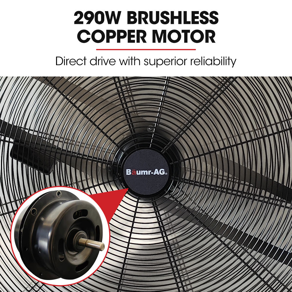 BAUMR-AG 36' 914mm Industrial Mobile Floor Drum Fan, 290W Brushless Motor, Tilting, Large, Commercial, Heavy-duty Frame, EESS Certified