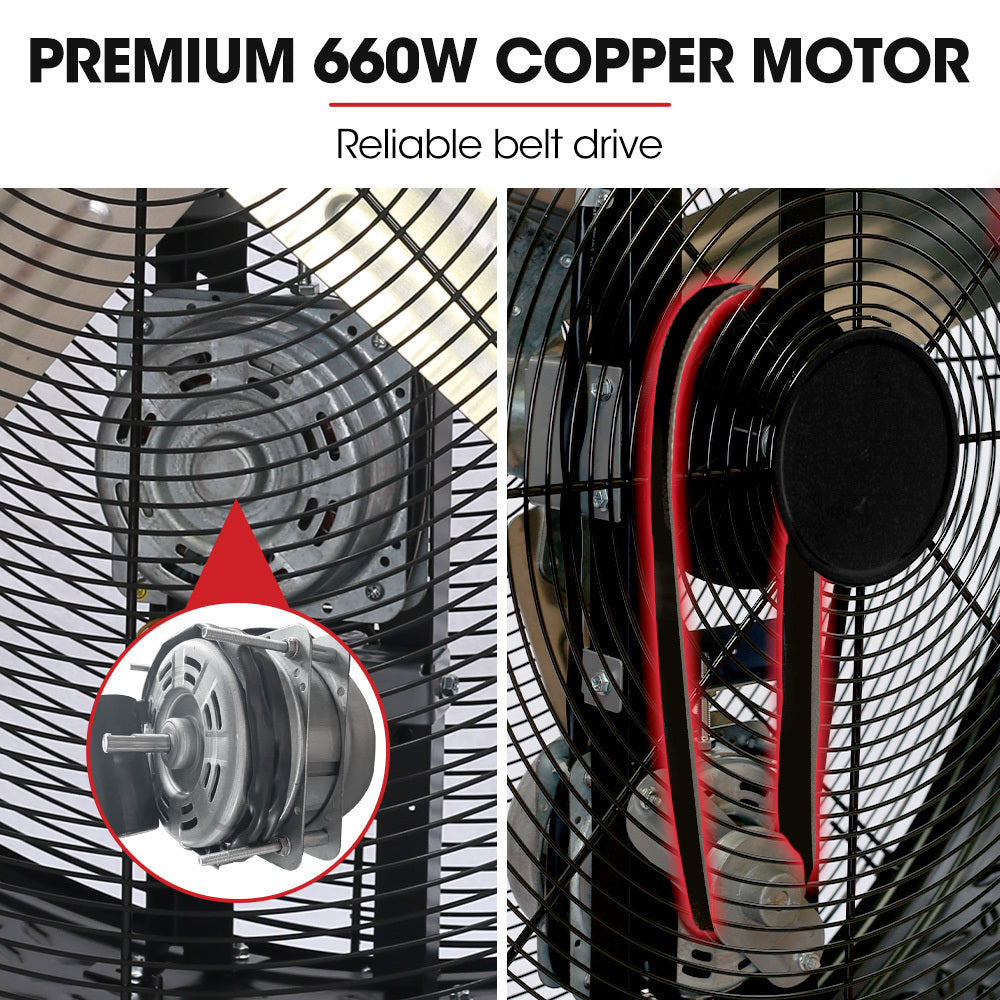 BAUMR-AG 42' 1067mm 660W Industrial Mobile Floor Drum Fan, Belt Drive, Tilting, Large, Commercial, Heavy-duty Frame, EESS Certified