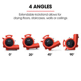 BAUMR-AG Carpet Floor Dryer Air Mover Blower Fan, 3-Speed, 1300CFM, Commercial/Home - Low Angle