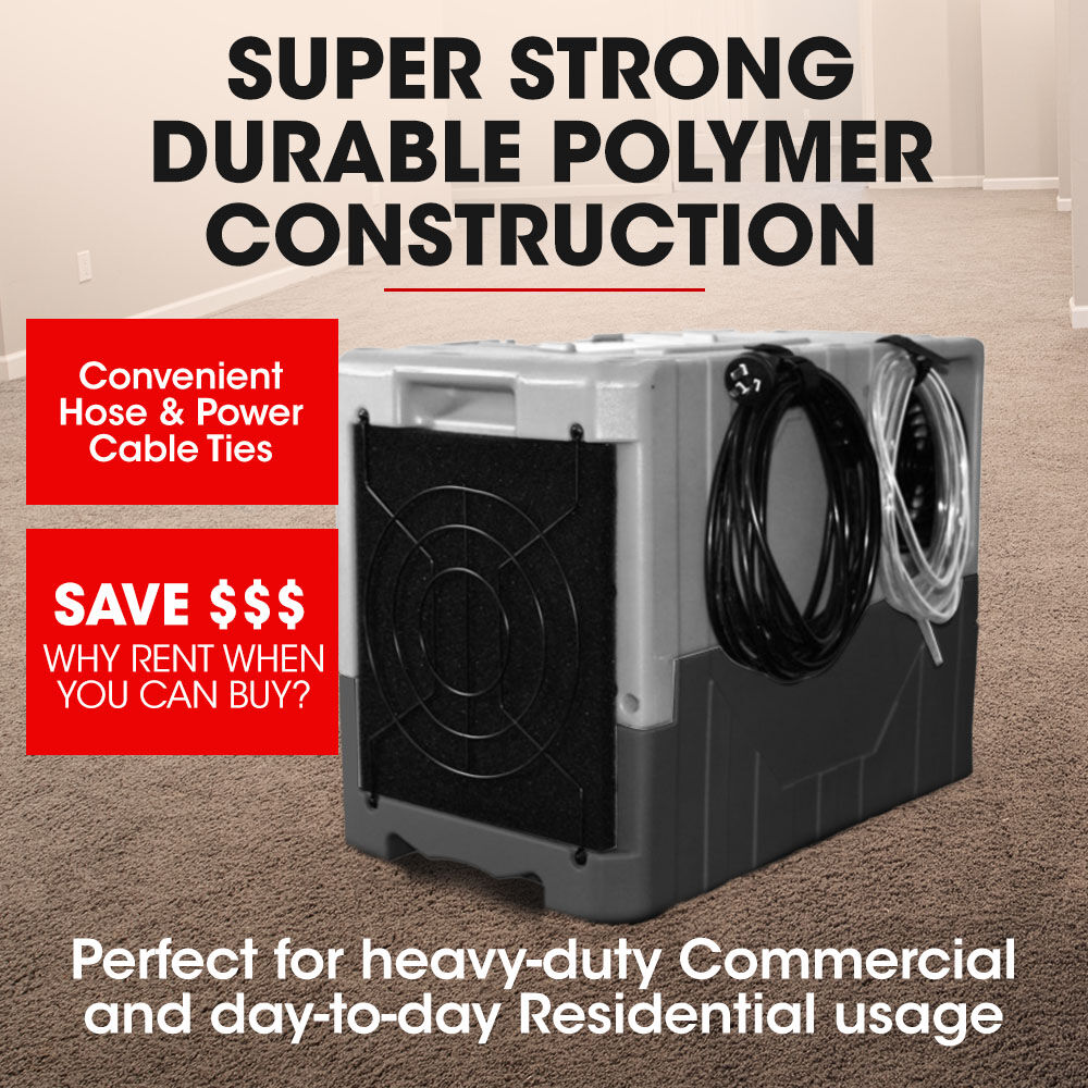 BAUMR-AG 50L/day Commercial Industrial LGR Air Dehumidifier for Mould, Portable, Stackable, LCD Display, Wheels
