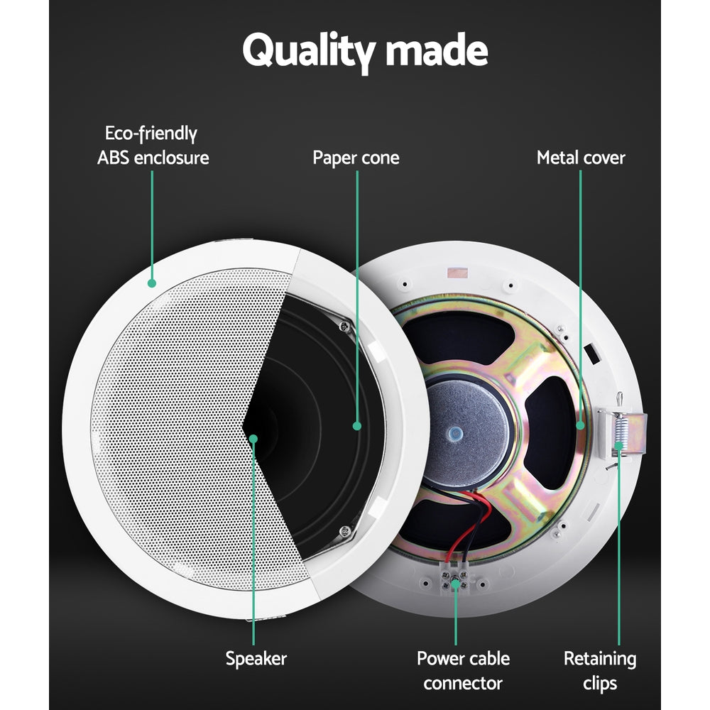 Giantz 6-Inch In-Ceiling Speakers - Home Audio Stereo System (Set of 6)