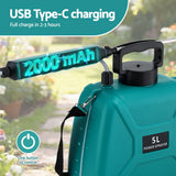 Giantz Weed Sprayer Garden Sprayer USB Charging Electric Shoulder Sprayer 5L - Rear View