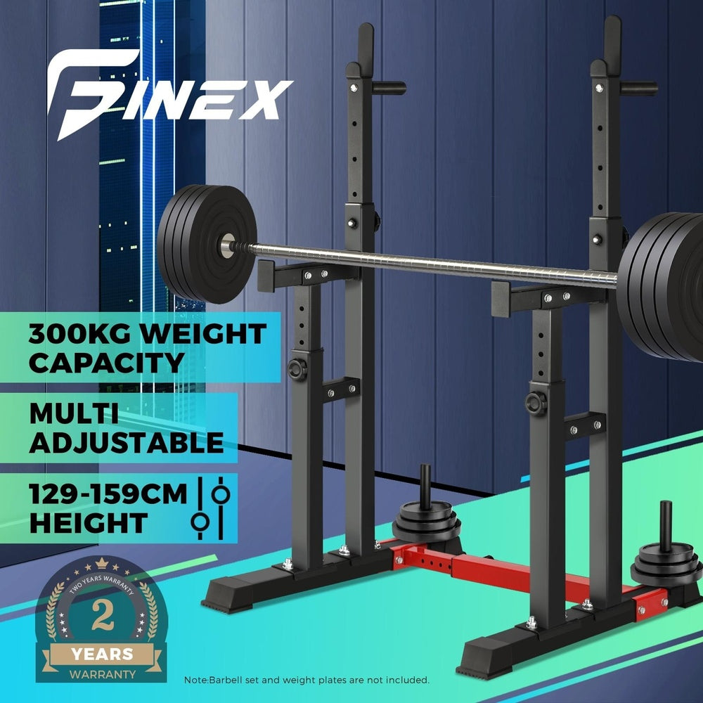 Finex Adjustable Squat Rack Barbell Bar Stand Black