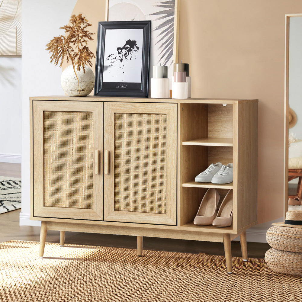 Oikiture Shoes Storage Cabinet 4 Closed & 3 Open Shelves
