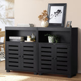 Oikiture Shoes Storage Cabinet 2 Doors Black Set of 2