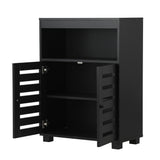 Oikiture Shoes Storage Cabinet 2 Doors Black Set of 2 - Low Angle