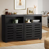 Oikiture Shoes Storage Cabinet 2 Doors Black Set of 2 - Top-Down View