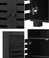 Oikiture Shoes Storage Cabinet 2 Doors Black Set of 2 - Close-Up Angle