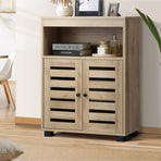Oikiture Shoes Storage Cabinet Organiser Shelf 2 Doors Brown