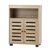 Oikiture Shoes Storage Cabinet Organiser Shelf 2 Doors Brown
