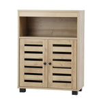 Oikiture Shoes Storage Cabinet Organiser Shelf 2 Doors Brown