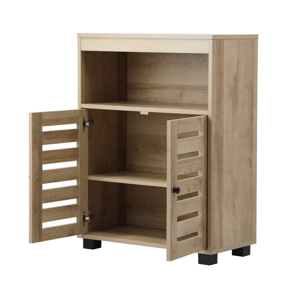 Oikiture Shoes Storage Cabinet Organiser Shelf 2 Doors Brown